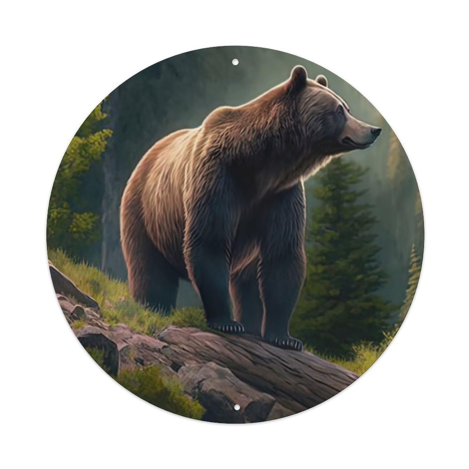 Animals Artwork Grizzly Bears in The Mountains Vintage Metal Tin Sign Plaque Wall Decor for Cafe, Club Bar, Office, Garden Metal Poster 8x8Inch