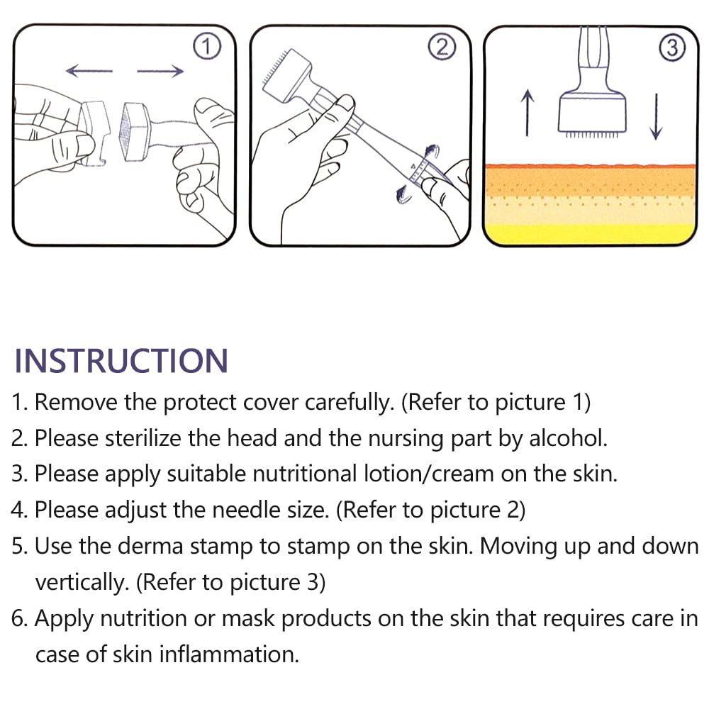 Derma Stamp, Aoyswuz Microneedle Derma Rullo Regolabile 140 Titanio Aghi Timbro Microneedling per Crescita dei Capelli Cura Della Pelle dei Viso