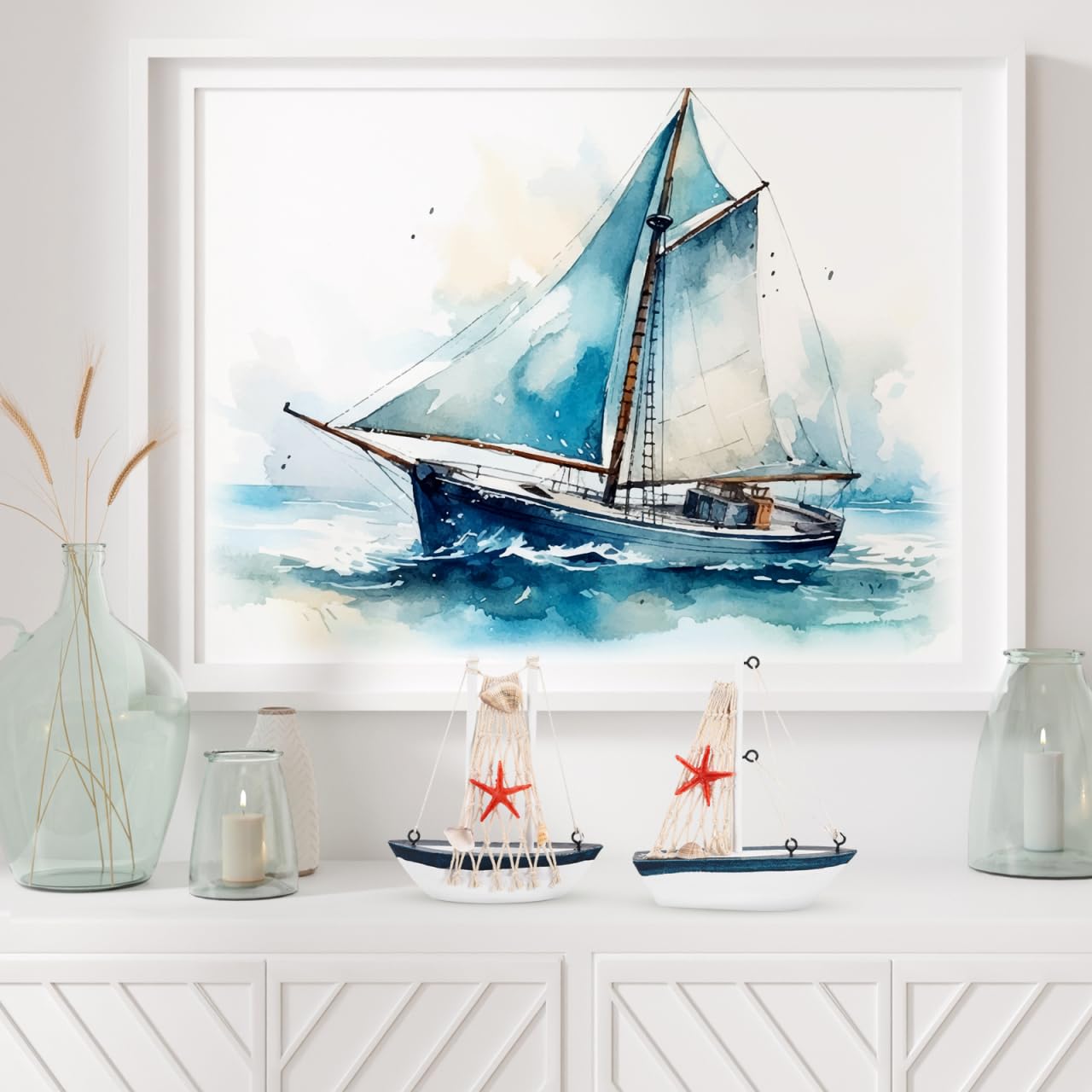 Cabilock 6 Stück Holz Segelboot Modell Mediterrane Tischdeko Kleine Bootsornamente Für Wohnzimmer Schlafzimmer Büro Nautische Dekoration