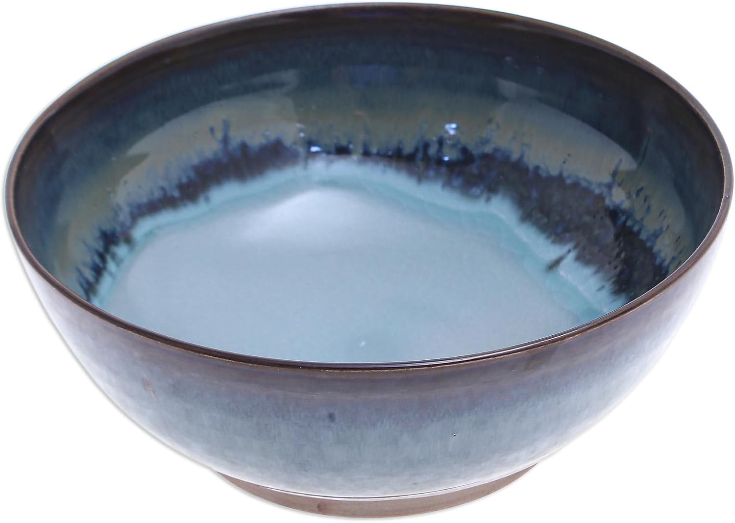 NOVICA Artisan Handmade Ceramic Soup Bowl Blue Brown Thailand Tableware Dinnerware Bowls [2.6in H x 6.5in Diam. 16 Oz.] ' Blue Crush'