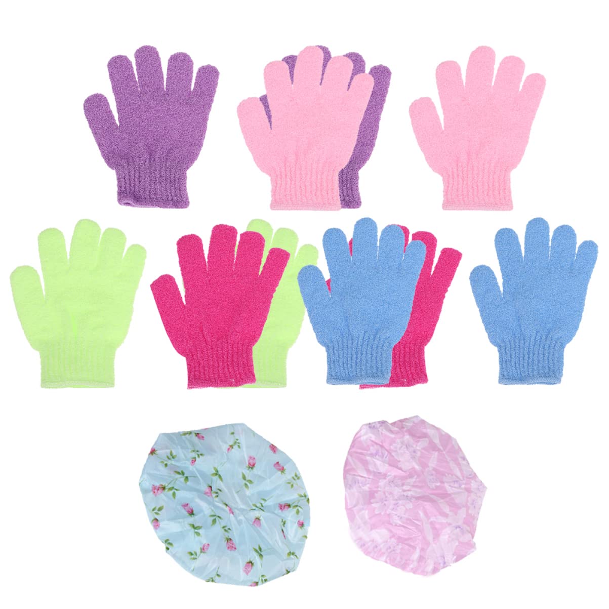 Vaguelly 1Set Bath Gloves and Lace Bath Cap Kit Five Fingers Shower Gloves and Durable Shower Caps for Exfoliating Hair Protection and Comfortable Bathing Experience