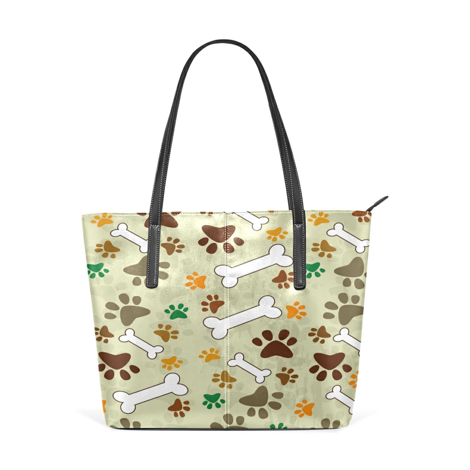 WOZODog Paw Print Skull PU Leather Shoulder Tote Bag Purse for Women Girls