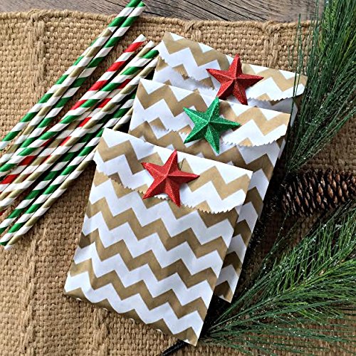 Outside the Box Papers Gold and White Chevron Treat Sacks 5.5 x 7.5 48 Pack Gold, White