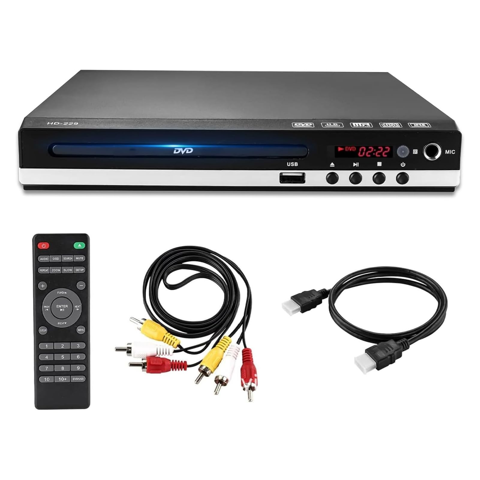 – 1080P All Region HDMI DVD Player for TV, Multi-Format Disc & USB, CD, MP3, 6.5mm, Support NTSC/PAL, Includes Remote for Home Stereo System (GB Plug)