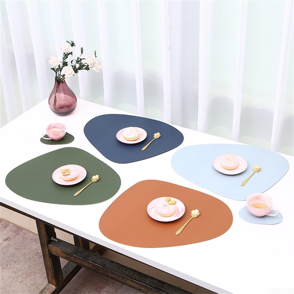 Encasa XO Set di Tovagliette per Tavolo da Pranzo Set da 6 | Colore Blu solido | Tovaglietta in Cotone a Coste Sottili | Dimensioni 48x32 cm | Lavabile in Lavatrice