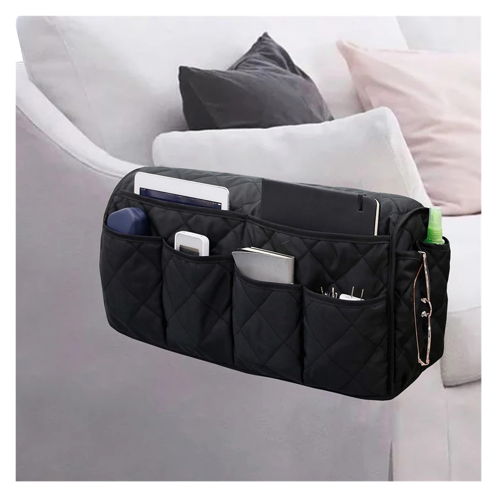 Organizador de Reposabrazos para Sofá Mezcla de algodón multifunción con 14 bolsillos, sofá colgante con Control remoto, reposabrazos impermeable, organizador, fácil uso for sala de estar(Grey)