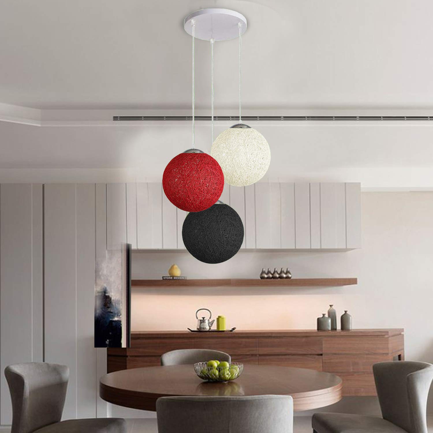 LEDSone Lampadario moderno a 3 vie con paralume in rattan rosso decorativo a forma di vite, lampada a sospensione a soffitto a tre teste (Bianco + Rosso + Nero)