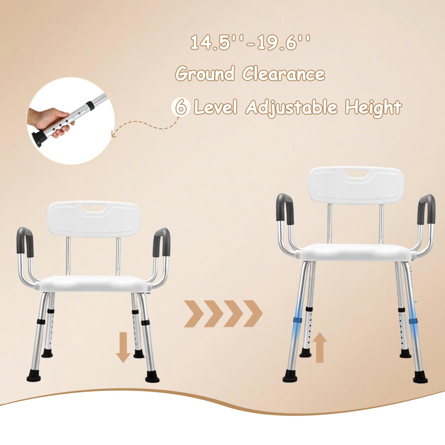 Asientos de ducha extra anchos de 61 cm para adultos con brazos y respaldo | Sillas de baño semipremontadas para personas mayores o personas grandes y altas, capacidad de peso de 150 kg.