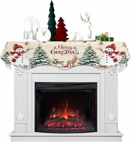 Miniatura 10 de Daleng Bufanda roja de muñeco de nieve de Navidad para chimenea, 70 x 17 pulgadas, diseño de árbol de Navidad, ciervo, copo de nieve, cubierta