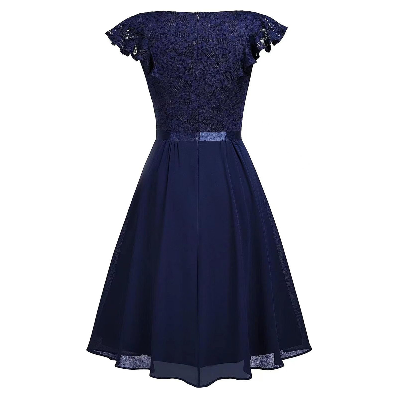 Hochzeitsgast Kleid Damen Festliches Elegantes Chiffon Cocktailkleid Abendkleid mit Kurzarm & Rüschen