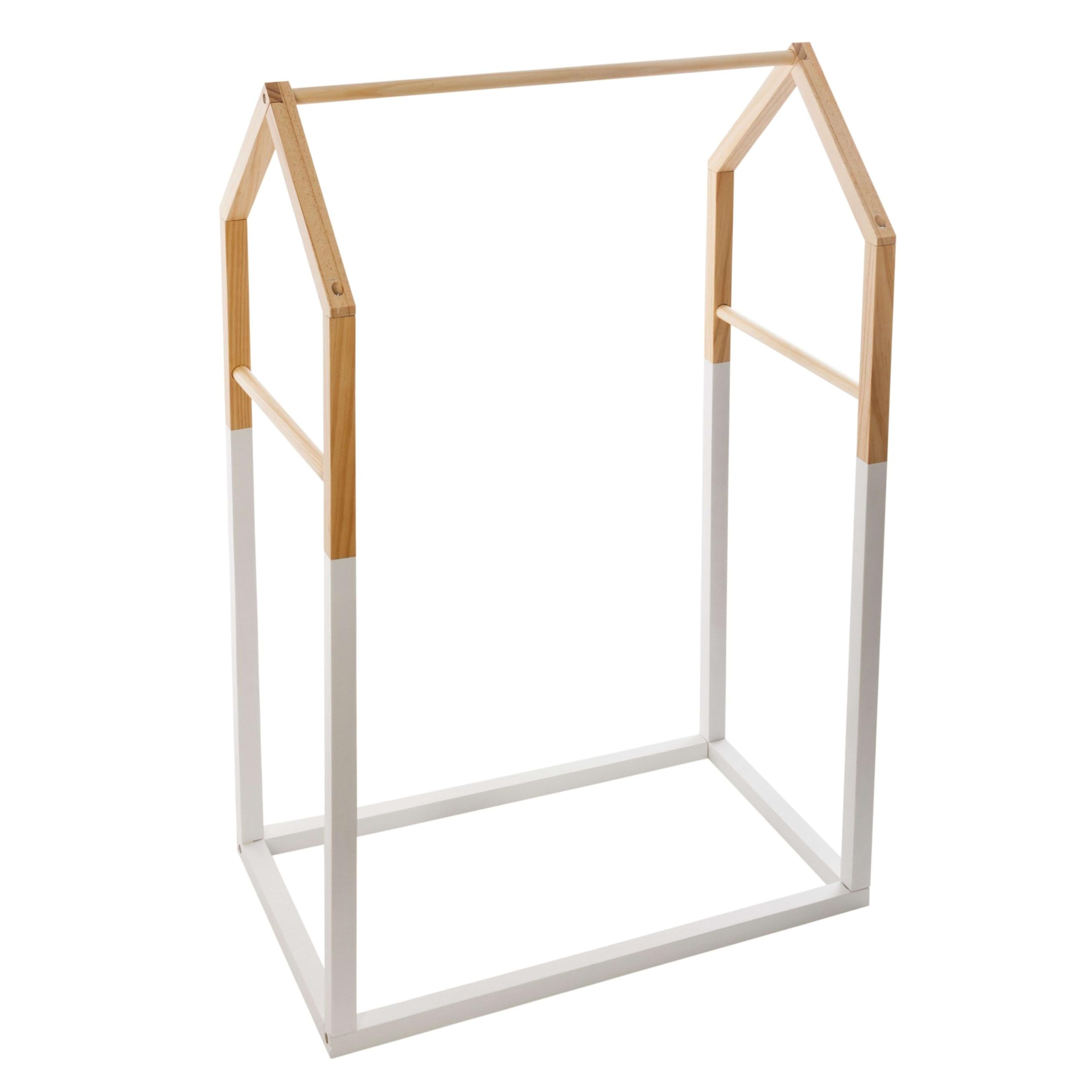 Miroytengo Perchero Infantil Burro de Ropa Forma de Casa con 3 Barras Color Blanco y Roble 60 cm
