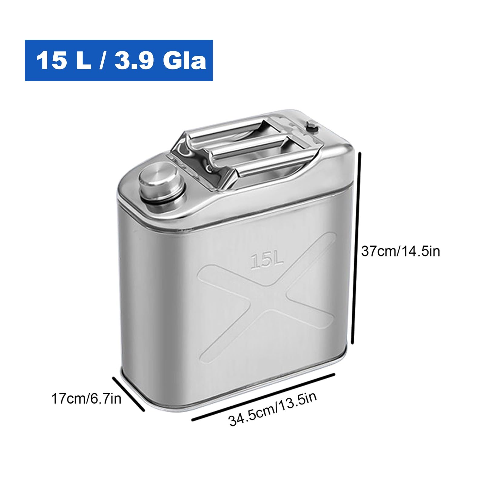 Garrafa gasolina, Bidón portátil de acero inoxidable 304 (0,6 mm), hermético anti fugas con boquilla flexible y válvula de ventilación para gasolina, diésel y camping(15L/3.9Gla)