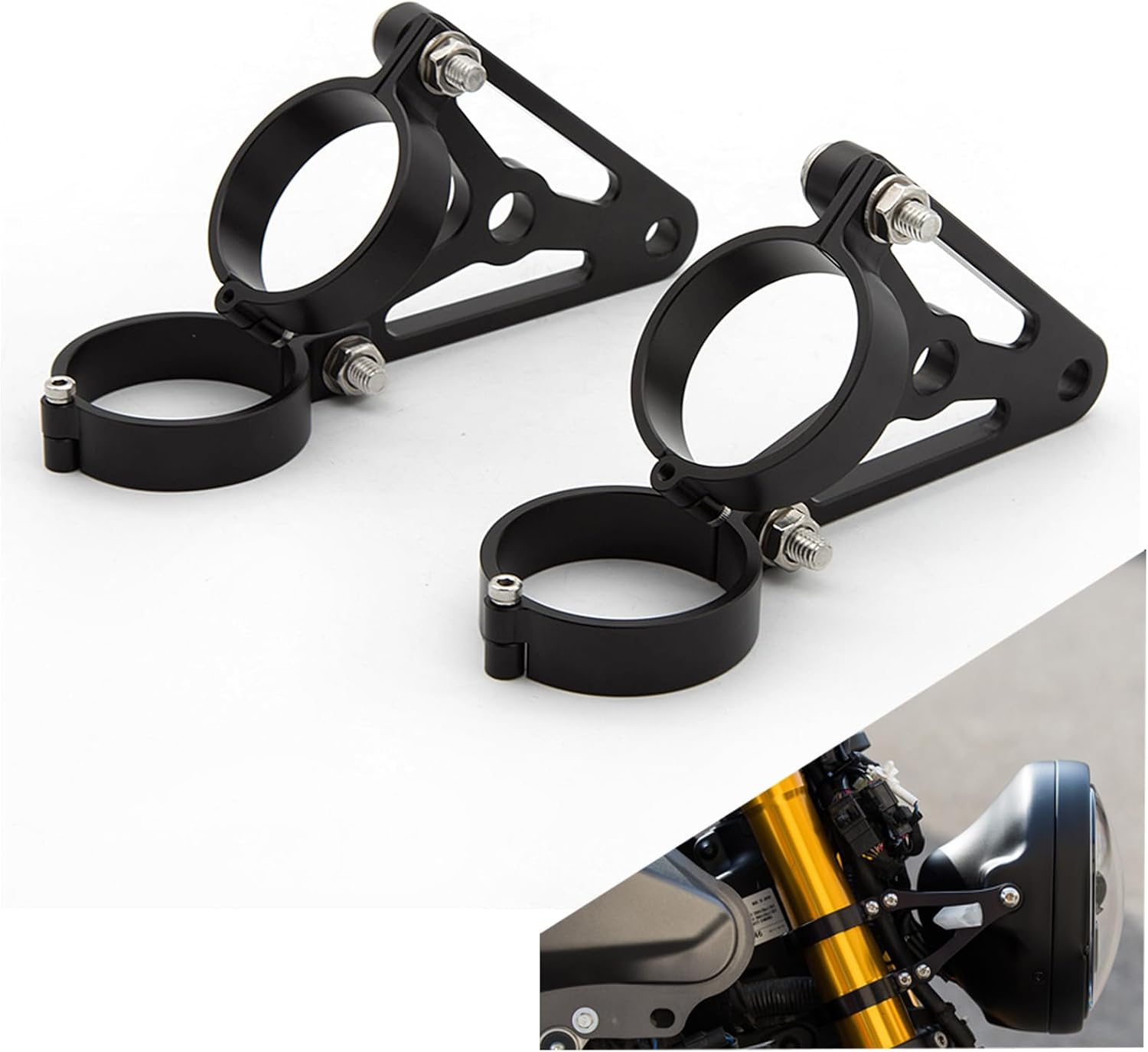50mm Motorcycle Headlight Mount Bracket Brackets Fork Holder Turn Light Clamp Support Aluminum Alloy Accessories CNC Black