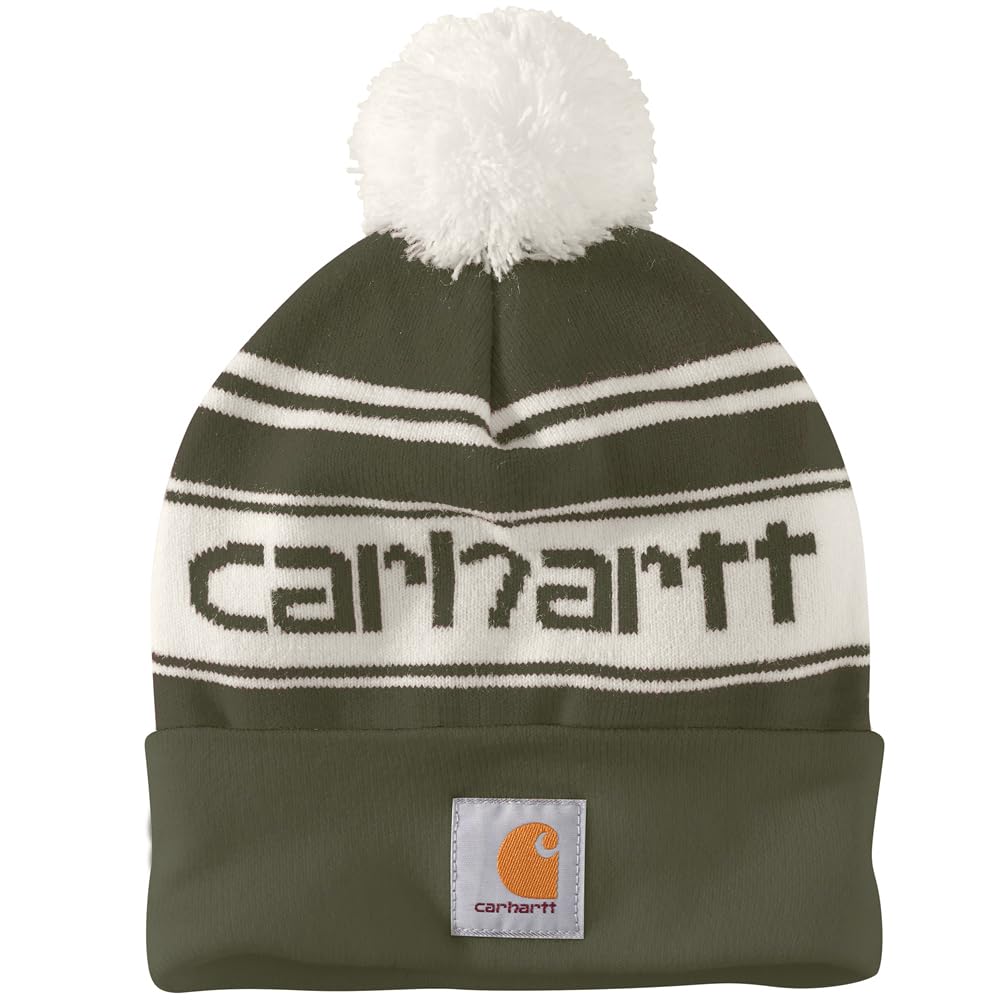 Carhartt Men's Knit Pom-pom Cuffed Logo Beanie Beanie Hat