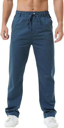 Hoerev Linen Cotton Pants Casual Pants Pulling Zipper