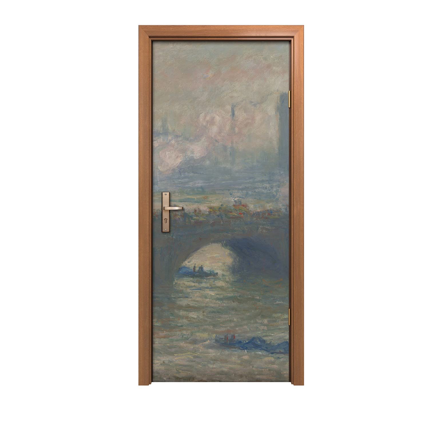 Autocollant de porte 90x200cm motif pont de monnaie gris haute définition