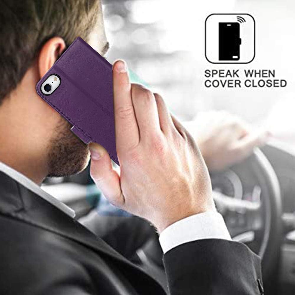 Crazy Clearance FYY Genuine Leather Case for iPhone 8/iPhone 7/iPhone SE (2nd) 2020 4.7 [RFID Blocking] [Kickstand] Flip Folio Wallet Case with Card Slots for Apple iPhone 8 2017/7 2016/SE(2nd) 2020 4.7 Purple