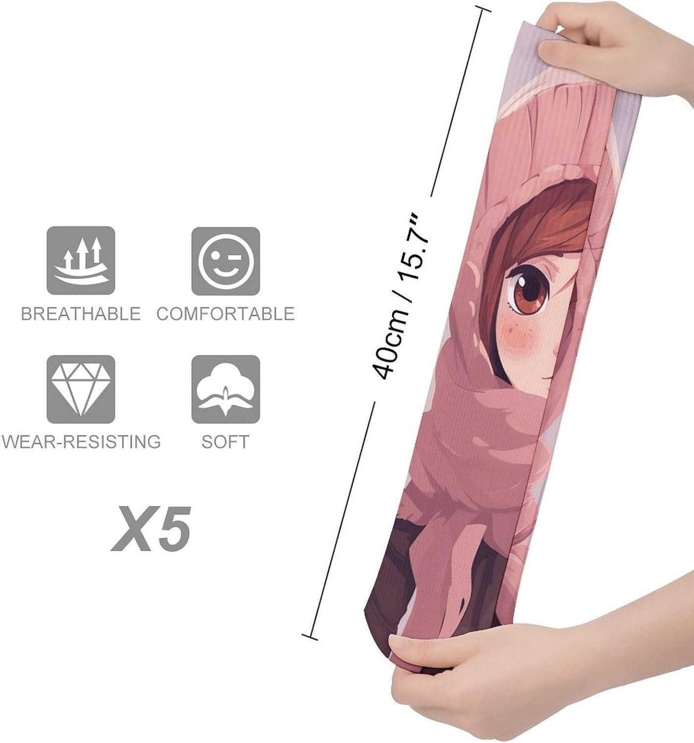 MUSM Girl with Scarf Socks Athletic Cushion Crew Socks Knee High Stockings Breathable Dress Sock for Unisex 5 Pairs