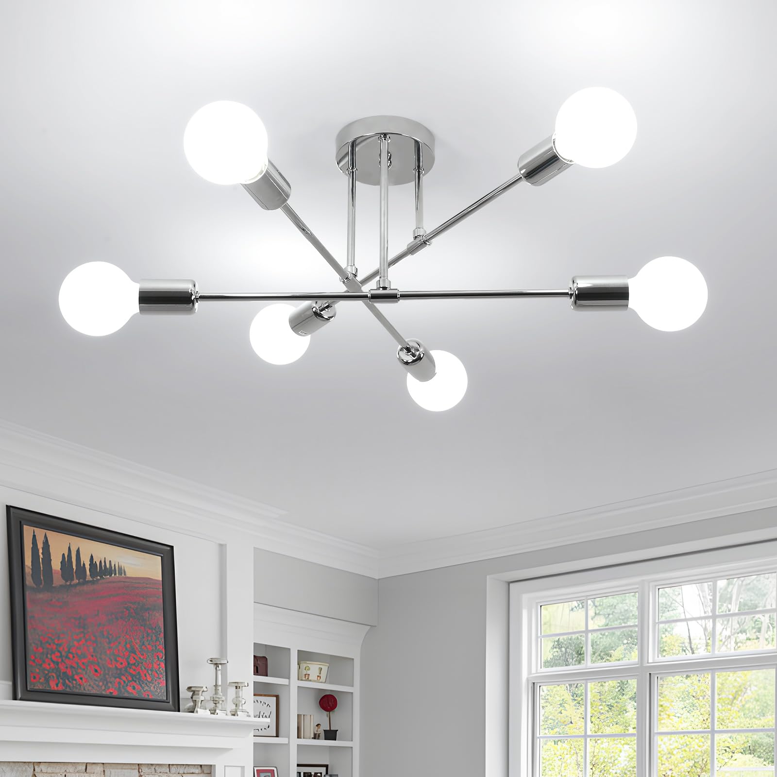 Comely Modern 6 Heads Sputnik Light, Adjustable Ceiling Lamp with E27 Base
