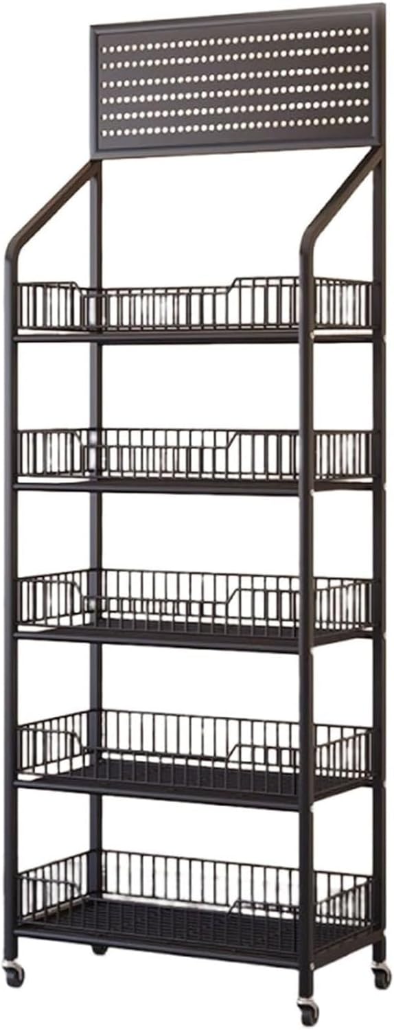 Large Candy Display Rack & Snack Organizer Cart - 4/5 Layer Floor-Standing Stand for Drinks, Medicine, Fruits, and Crisps - Versatile Countertop Storage with Wheels & Hooks
