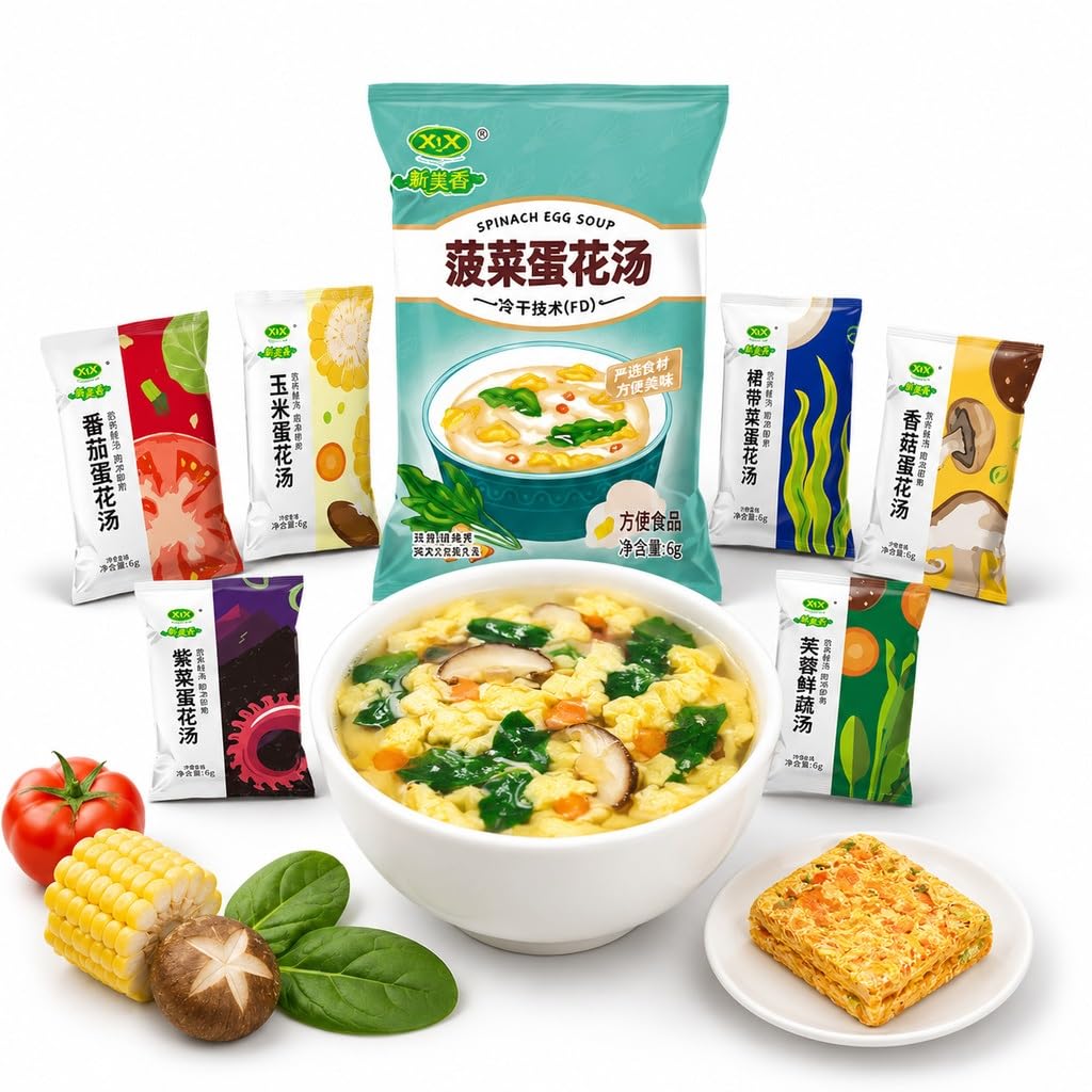Mezcla De Sopa Instantánea Huevo 7 Sabores (0.21 Oz X 10 Bolsas Cada Una) | Liofilizado, No Frito, Preparación Rápida