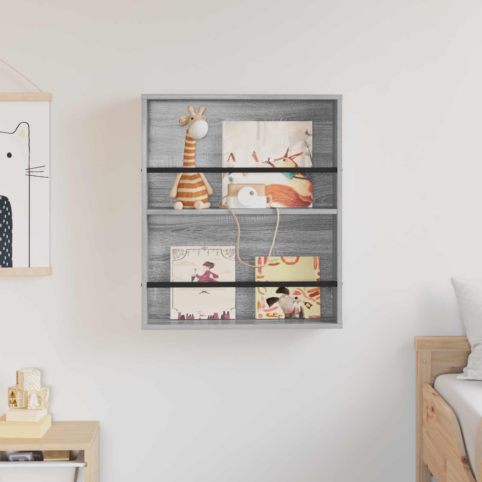 Générique Regał ścienny na czasopisma nowoczesny design, 60 x 12 x 70 cm, szary Sonoma, z regulowanymi półkami do przechowywania czasopism i broszur, wytrzymały drewniany inżynieryjny, idealny