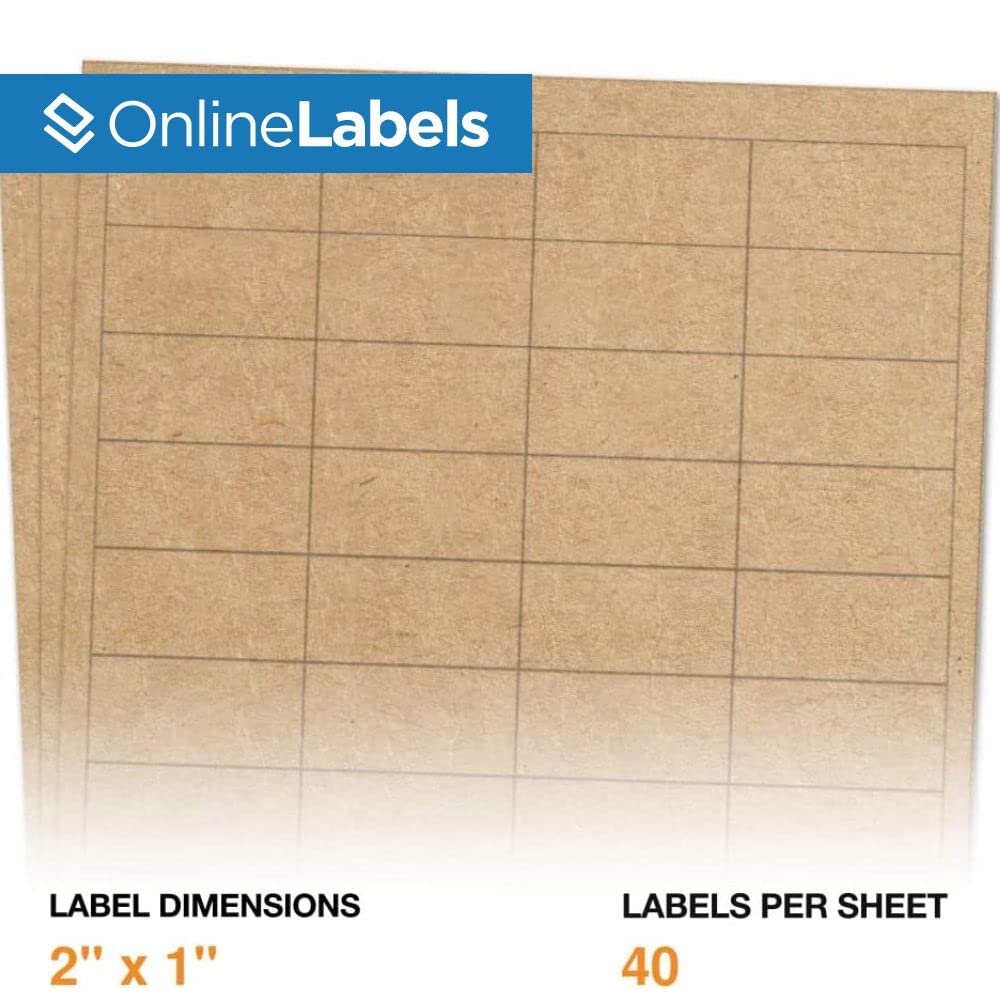 Aufkleberetiketten für ätherische Ölflaschen – 2 x 1 braune Kraftpapier-Rechteck-Etiketten – 4.000 Stück – 100 Blatt – Tintenstrahl-/Laserdrucker – Online Labels