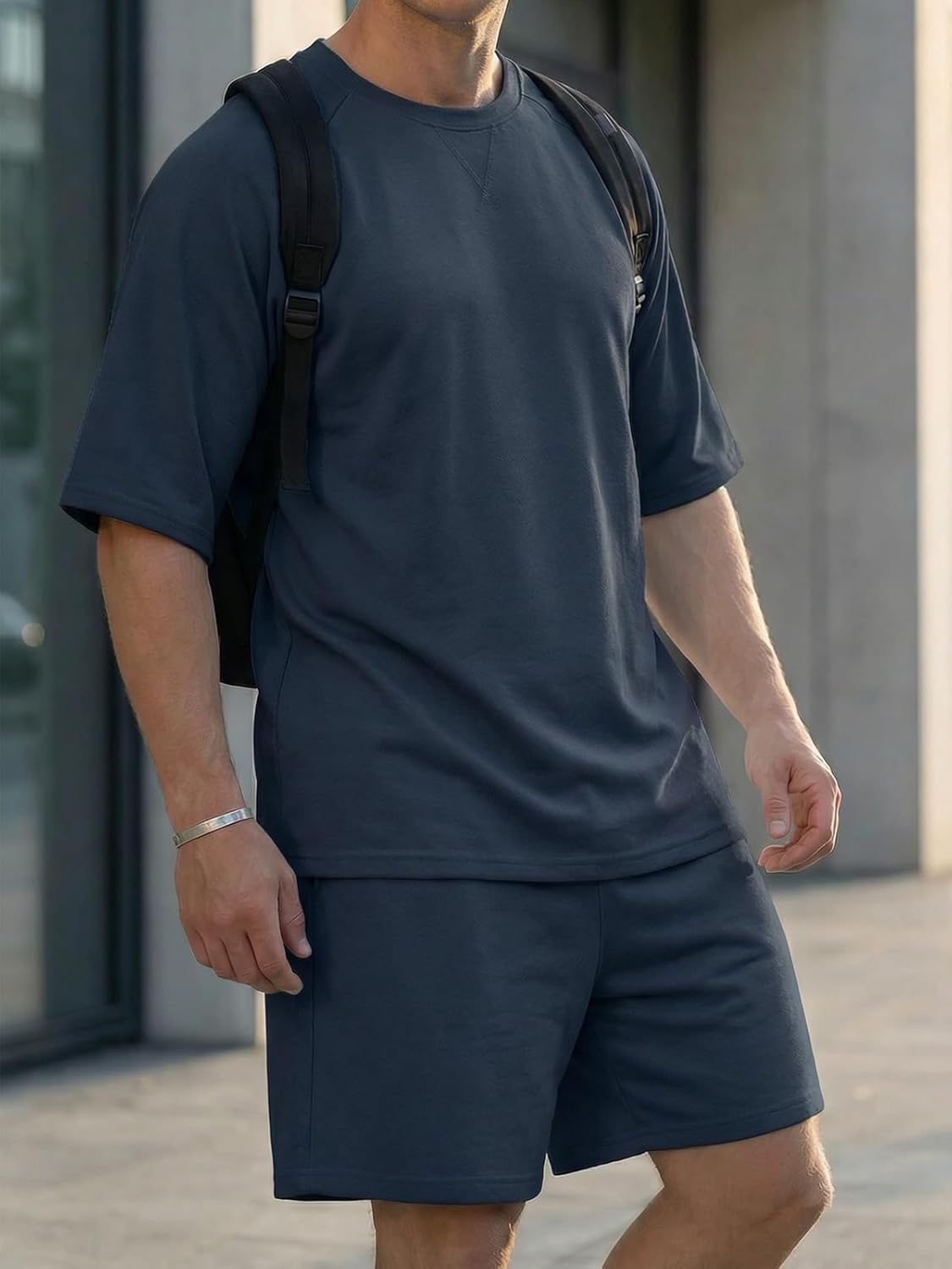 Ryehack Men's Two Piece Outfits Sets Crew Neck Summer T Shirt and Shorts Set Oversized Sweatsuits Sports Sets with Pockets - Image 5