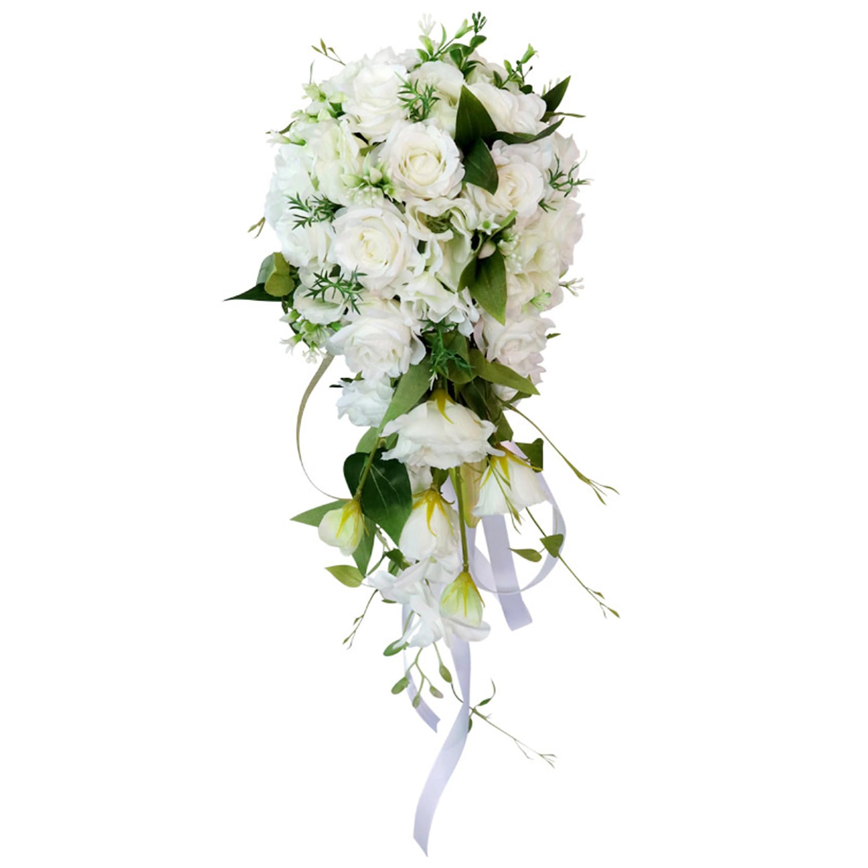 Xweptuy Wedding Bouquet, 9.1x21.7 Inch Teardrop Romantic Bridal Bouquet, Cascading Artificial Rose for Bride Holding Wedding Centerpiece Decor Style 1