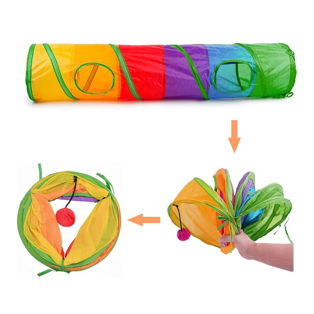 Andiker Cat Tent, 3 Holes Safe And Strong Cute Cats Tunnel Collapsible Easy To Carry Cat House For Indoor Cats Kittens Hiding Playing Training Sleeping (Square Black