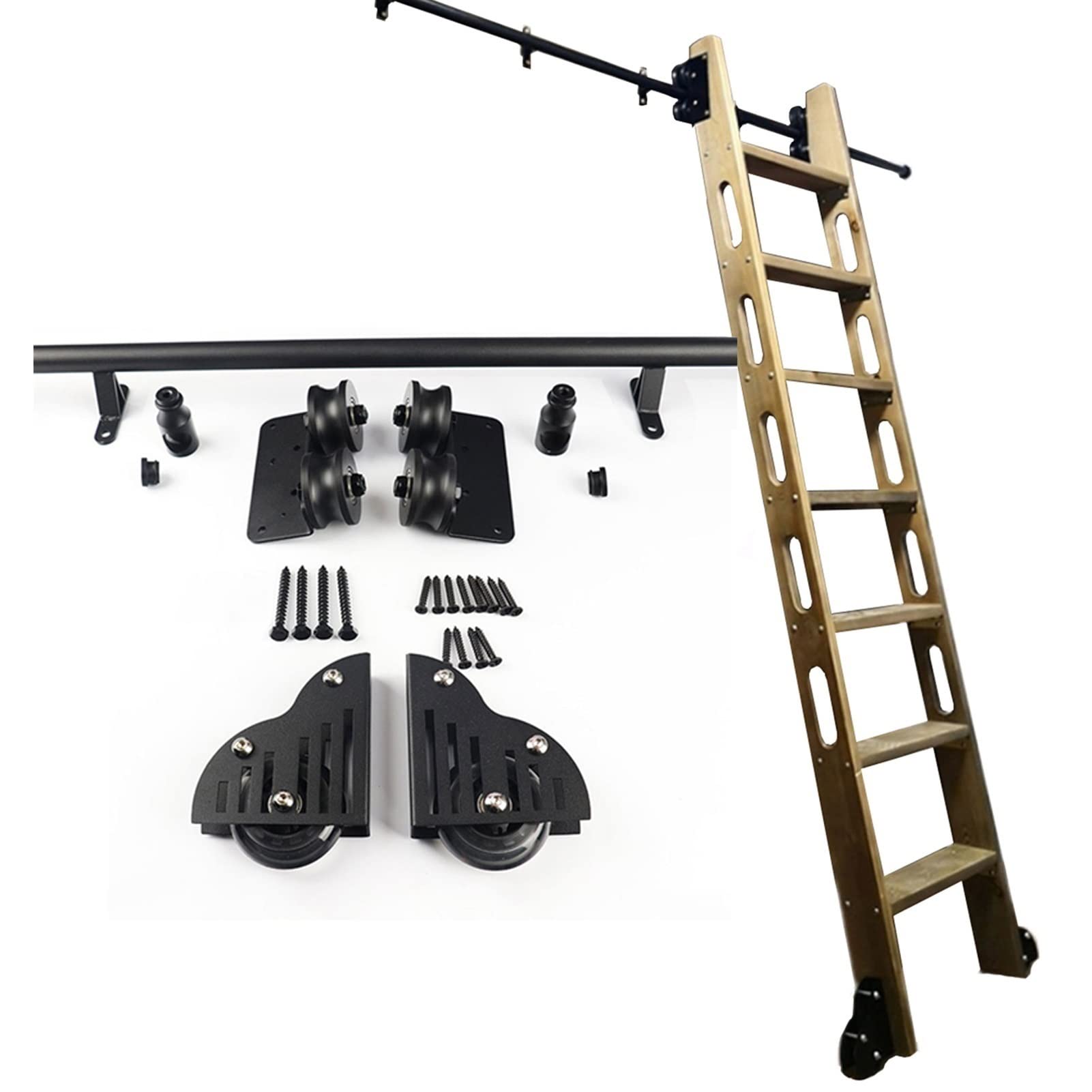 GHFXSCV Sliding Barn Door Hardware Kit, Library Rolling Ladder Track Hardware Kit (No Ladder), Round Tube Mobile Ladder Track For Library/Loft/storage Room (Size : 10ft/300cm Track kit)
