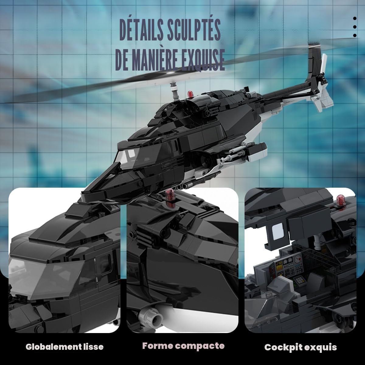 Air-worf Kit de construction d'hélicoptère, kit militaire, accessoire de maison ou objet de collection, jouet d'avion, cadeau pour enfants à partir de 12 ans, adultes et fans militaires