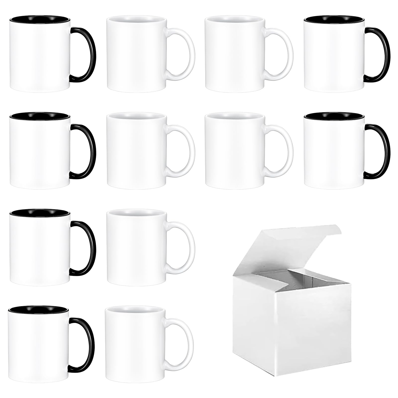 Sublimation Mugs 11 oz Set of 12 Bulk Coffee Mugs with Box Sublimation Cups Tazas Para Sublimar Coffee Cups 6 White and 6 Black