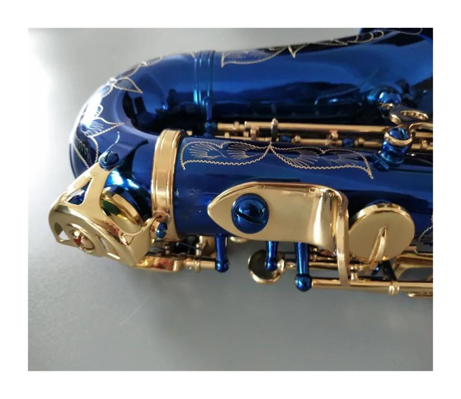 Sassofono Professionale Sassofono soprano curvo blu Si bemolle in ottone blu cielo oro sax con bocchino custodia
