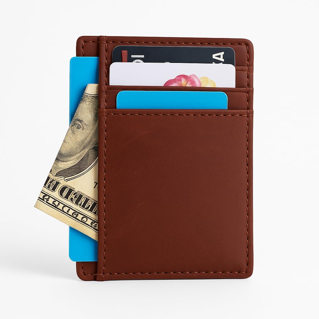Slim Leather Wallet for Men & Women – Minimalist Front Pocket Card Holder, Small Money Clip Wallet, Genuine Leather Credit Card Case (Blue) - Image 9