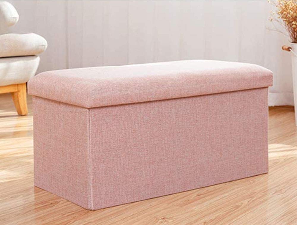 TKAS Folding Storage Ottoman Bench, 110L Oversized savings Storage Bench for Bedroom Hallway, Versatile Space-Saving Storage Box with Storage Chest Footrest Padded Seat （Pink）