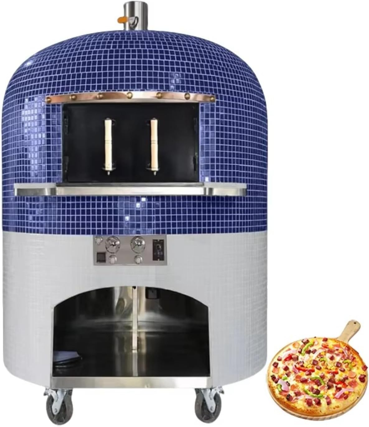 Pizza Oven Outdoor Portable Wood Fired, Backyard Camping BBQ Pizza Maker, Fast Heating Stainless Steel Outdoor Cooking Oven, Countertop Pizza Oven with Pizza Stone and Peel Included