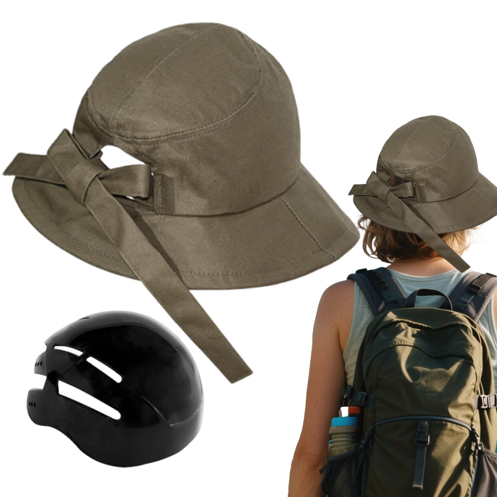 Casco de bicicleta tipo sombrero de sol con ala ancha ajustable unisex para senderismo verde 8