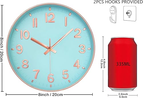 Miniatura 3 de Reloj de pared de 8 pulgadas, funciona con pilas, redondo, moderno, sin tictac, silencioso, digital, analógico, pequeño reloj de pared para