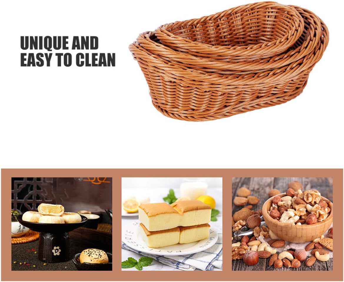 Xmas Oval Woven Bread Basket 3pcs Plastic Stackable Fruit Basket