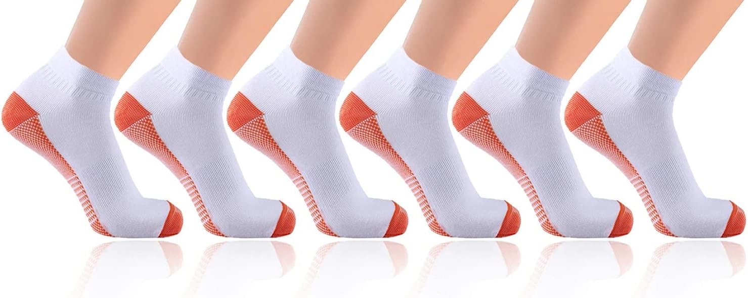Extreme Fit Copper Compression Socks - Ankle High for Running, Athtletics, Travel - 6 Pair