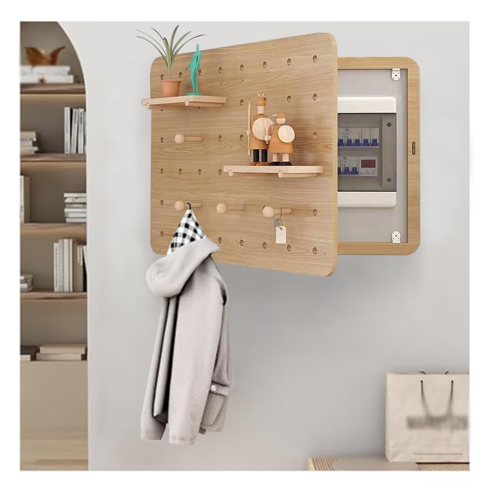 GAOXIAO Electric Meter Box Cover Decorative Wall Fuse Box Covers, Multifunctional Electric Box Lid Wooden Shelf Pegboard to Hide Pictures Painting Cover Home Decoration Wood 60 x 50cm