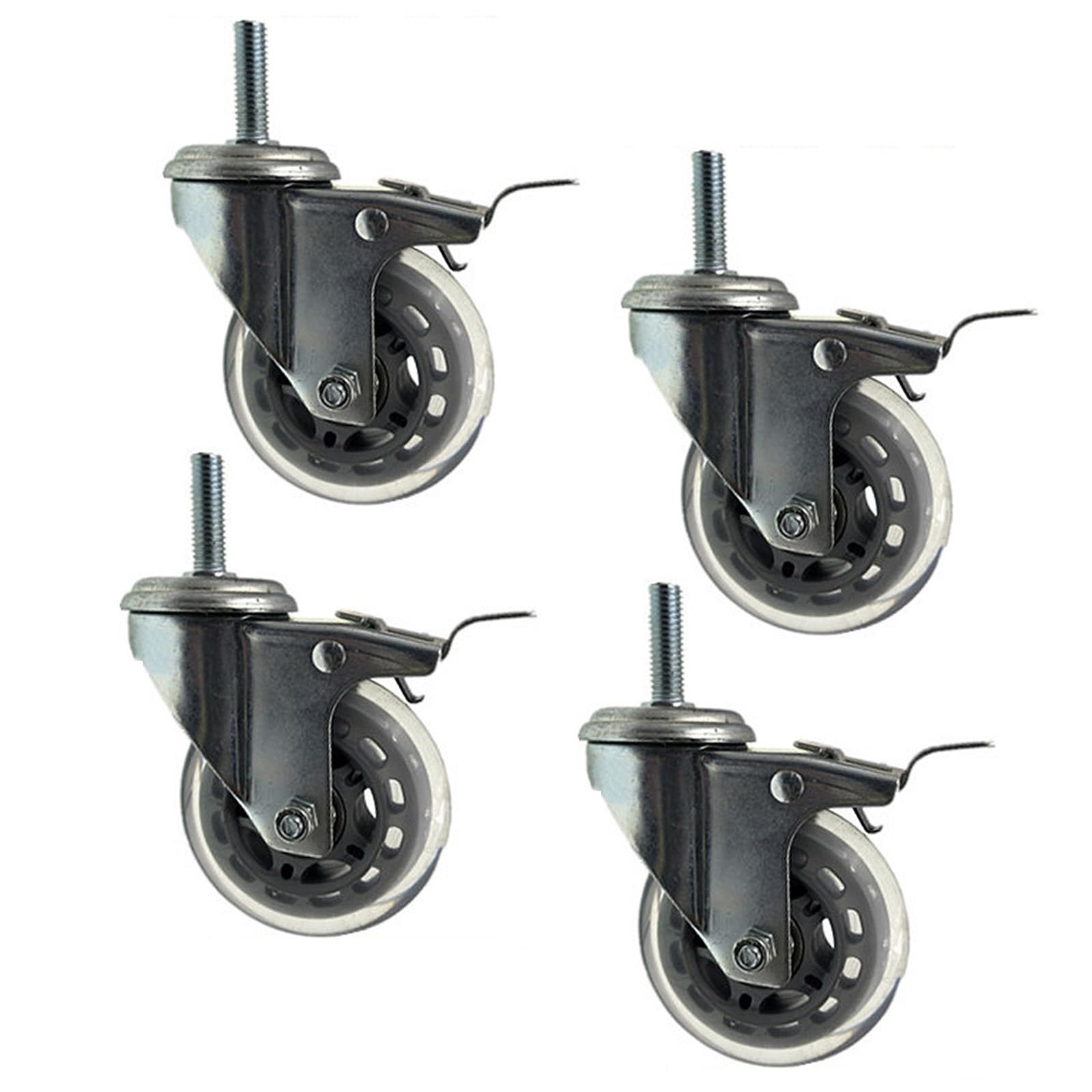 DYPJHEO 3"/75mm, 200kg Swivel Stem Castor Wheels With Brake, Trolley Replacement Casters, Transparent Rubber Casters Swivel Wheels, M8 / M10 / M12, 4 Pieces(Brake (x4),M12x30mm)