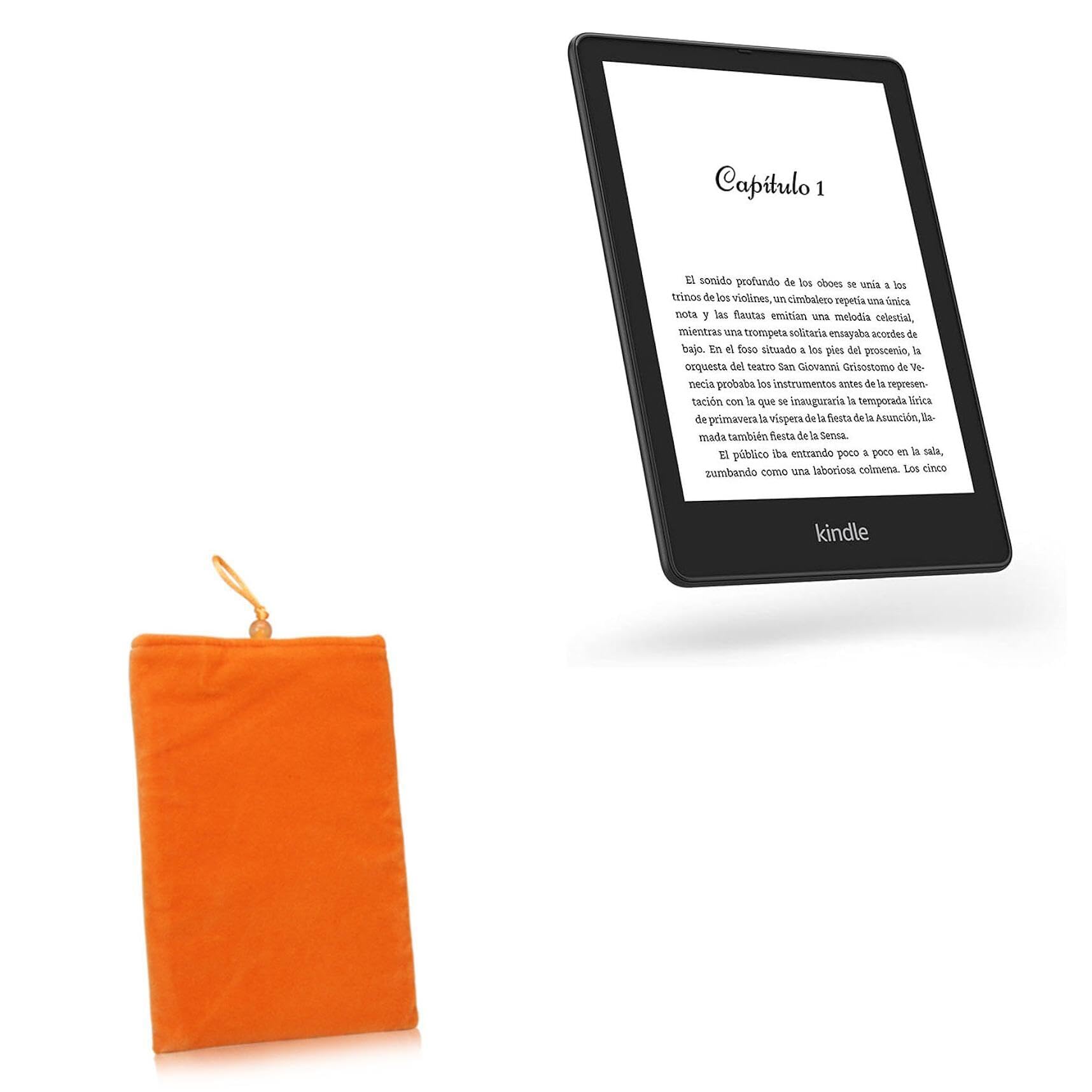 BoxWave Case Compatible with Amazon Kindle Paperwhite Signature Edition (11th Gen) - Velvet Pouch, Soft Velour Fabric Bag Sleeve with Drawstring - Bold Orange