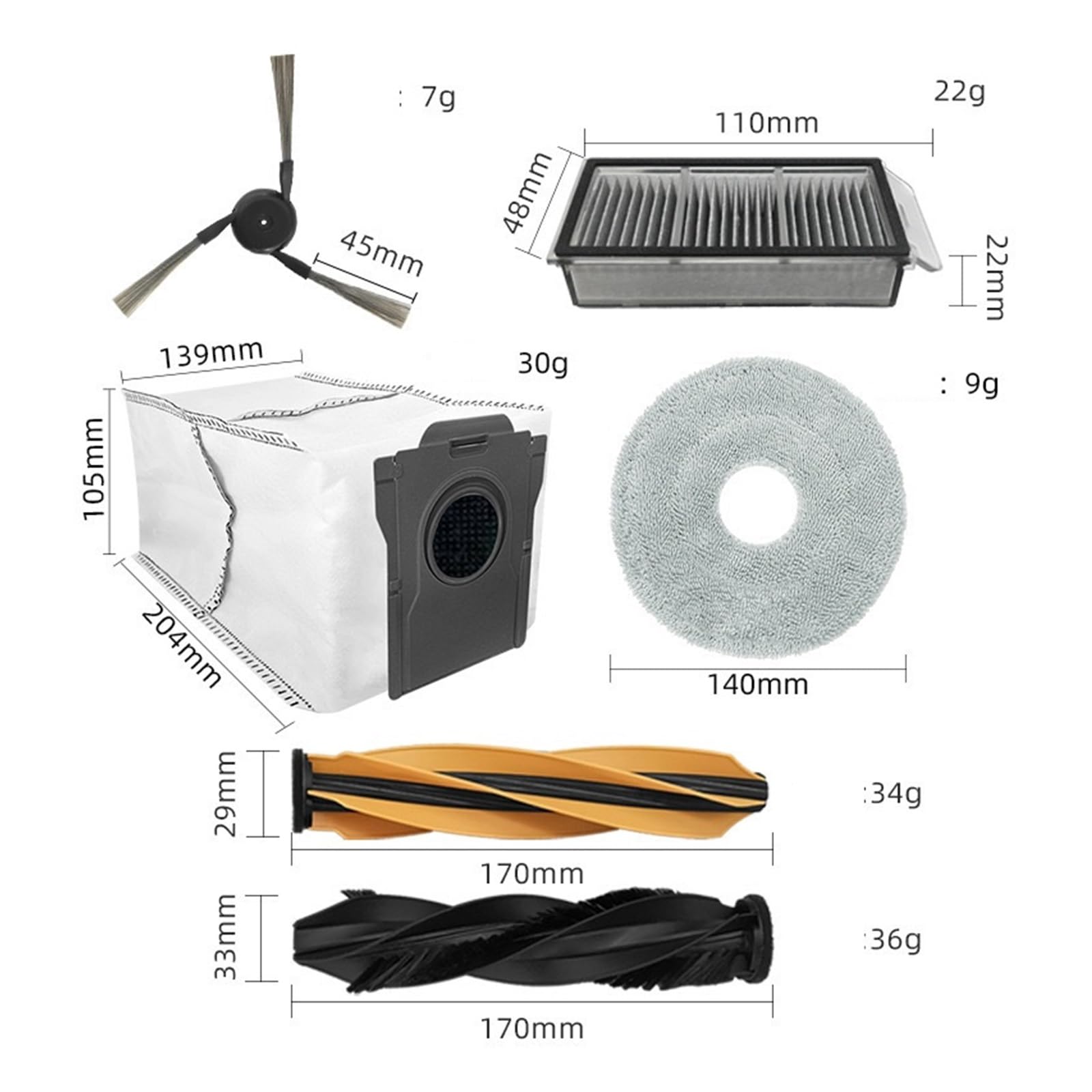 Kompatybilny z Dreame X50 Ultra / S40 Enhanced Edition, akcesoria do robota odkurzającego, główna szczotka boczna, filtr Hepa, części worka na kurz (złoty)