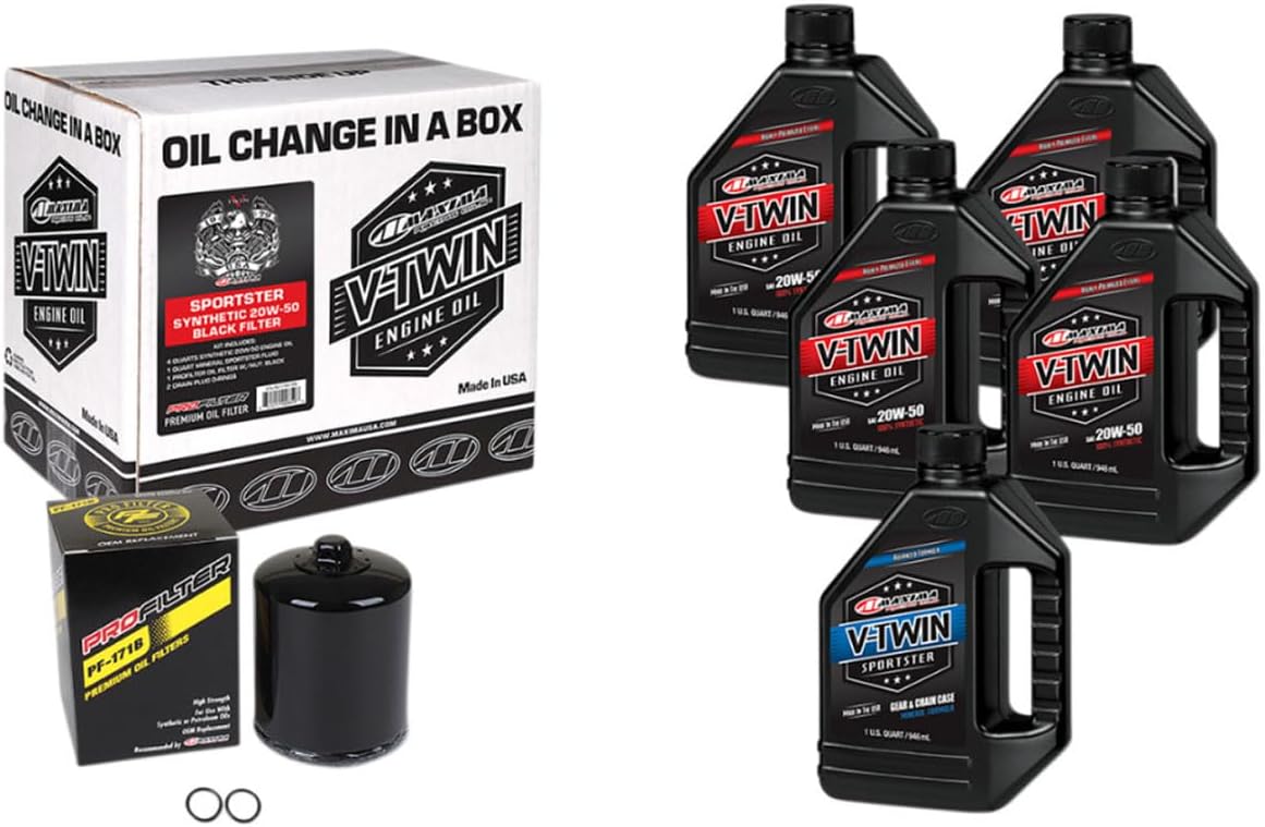 Maxima Engine/Transmission/Primary Oil Change In A Box, 2017-Up Harley M8, Black Oil Filter