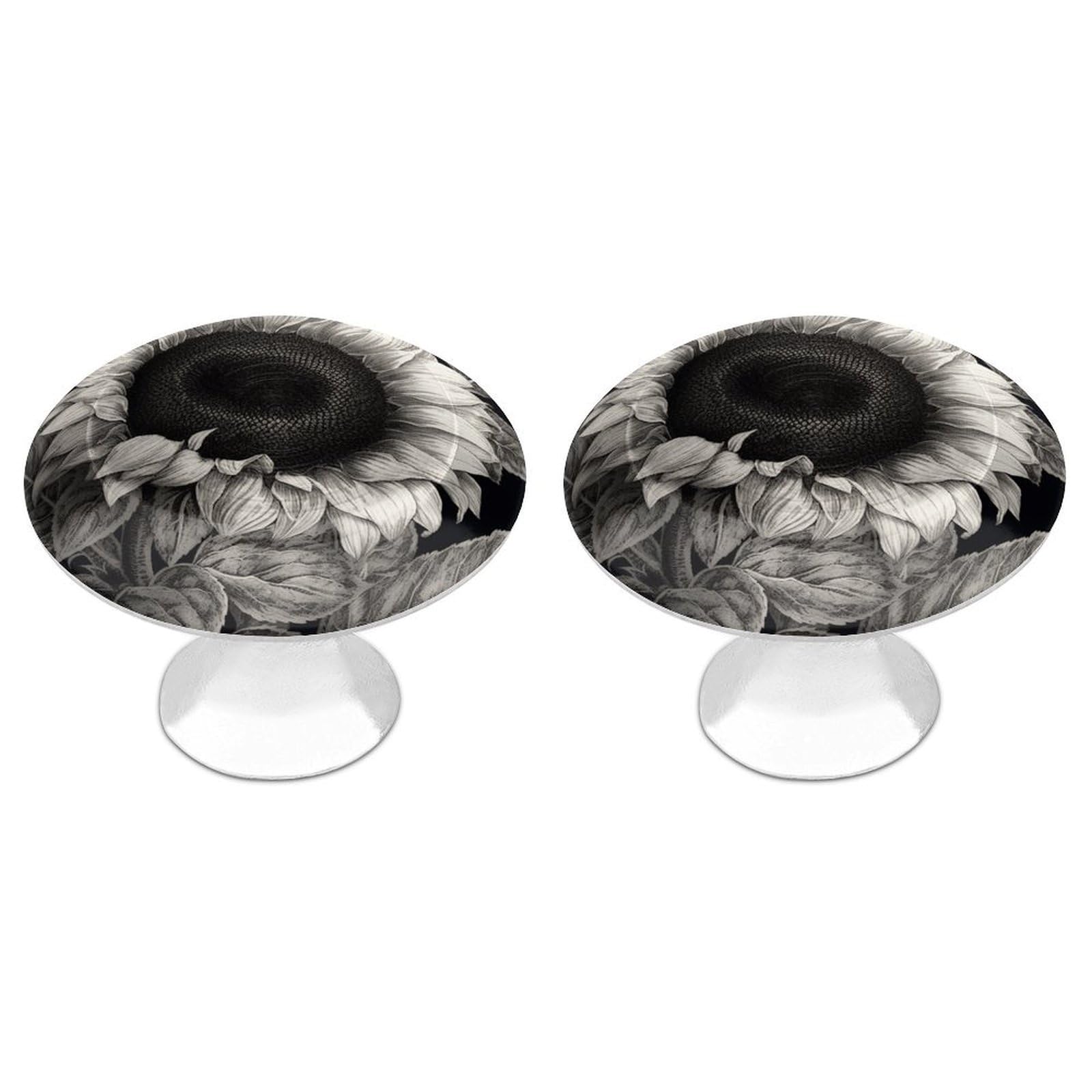 Vstadank Style Sunflower Black Grey Drawer Knob Nice Bathroom Cabinet Knob Round Cabinet Pull Stainless Steel Cabinet Handle Circle Drawer Handle Modern Drawer Pull For Wardrobe Cupboard 2 Pcs