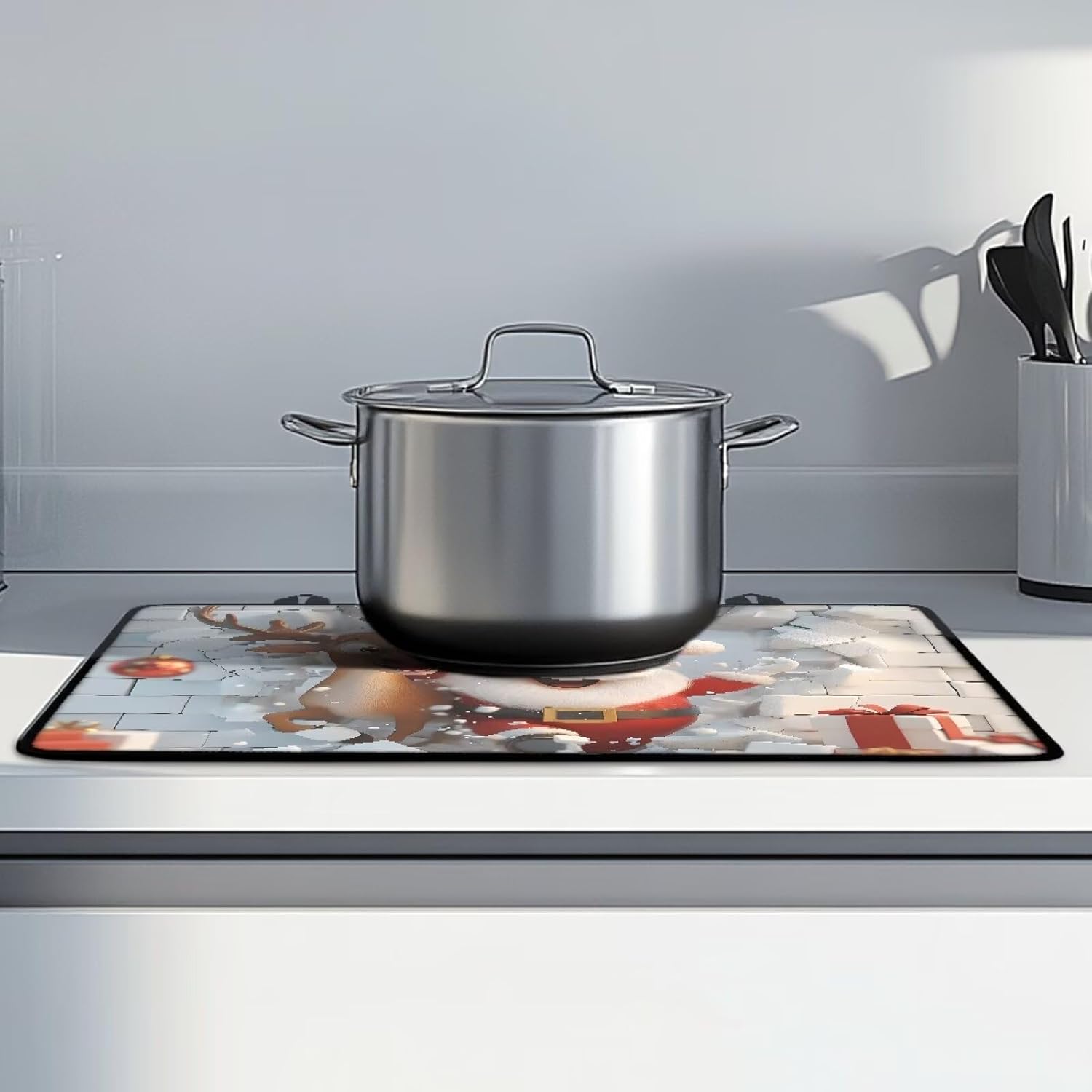 Christmas Santa Claus Deer Stove Top Cover for Glass Top, Countertop Covers Electric Stove Protector Scratch-Resistant Flat Top Oven Cover,Heat Rubber Mat Foldable Cooktop Covers