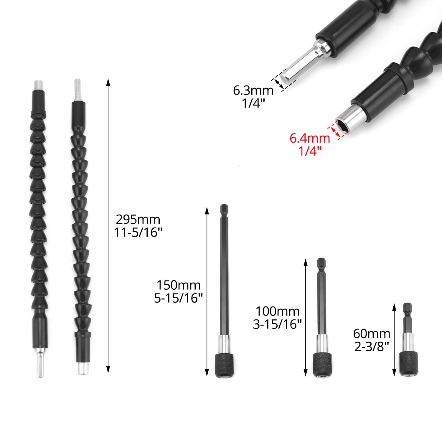 QWORK® 2 Pieces 1/4’’ Flexible Drill Bit Extension Shaft 30cm - Image 2