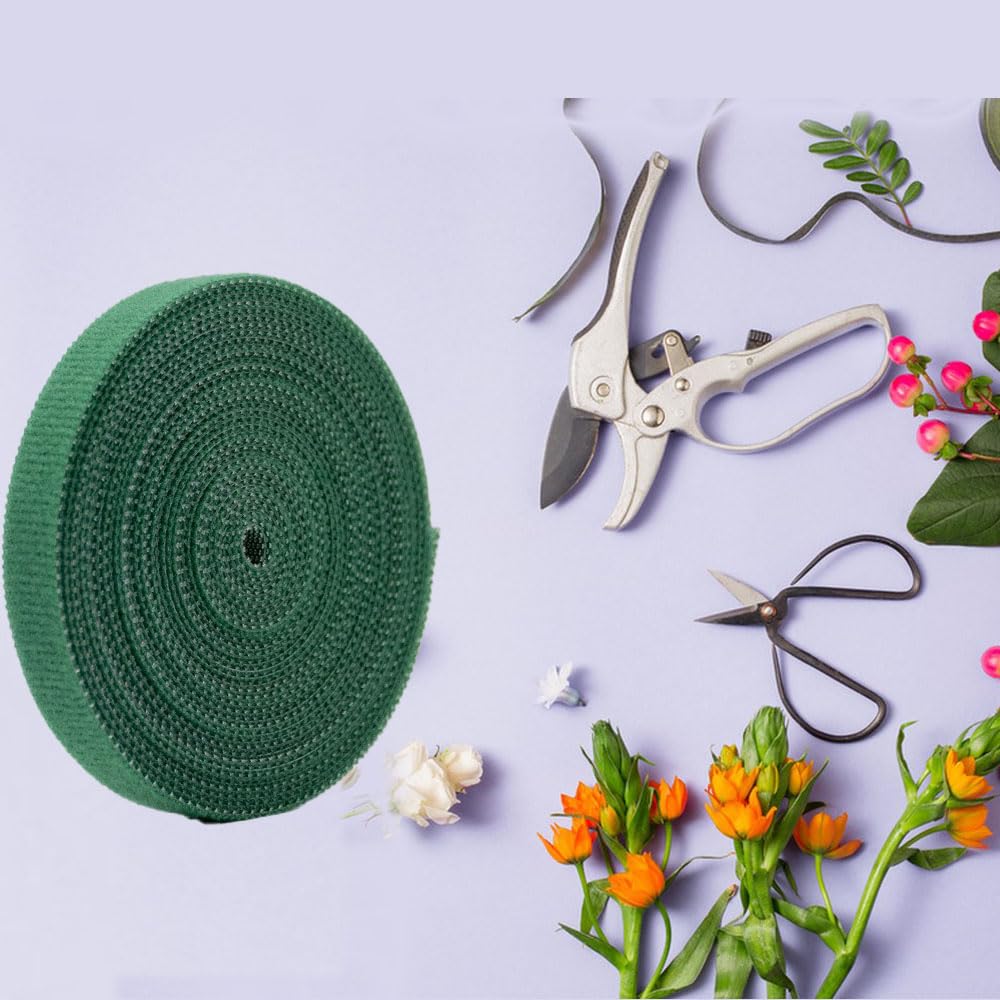 1 Rollo de Cinta para Amarrar Plantas - Agarres Fuertes Reutilizables y Ajustables - Ayuda para Escalar Plantas Resistentes a la Intemperie - 10 mm x 10 m (Verde)